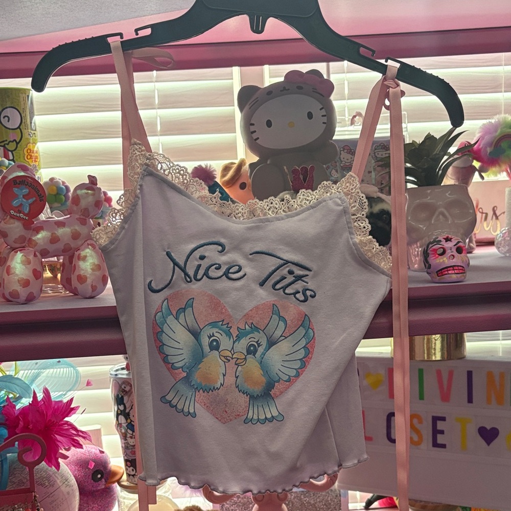 Dolls Kill Cute Graphic Tank Top with Lace Trim BNWT XS!